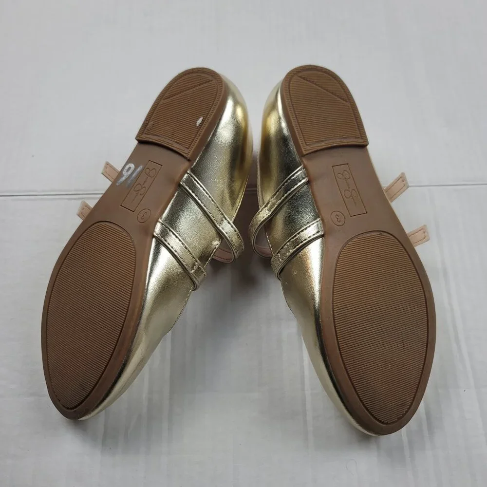 Jessica Simpson Girls Gold Mary Jane Flats Size 3.5 Double Strap Ballet Shoes